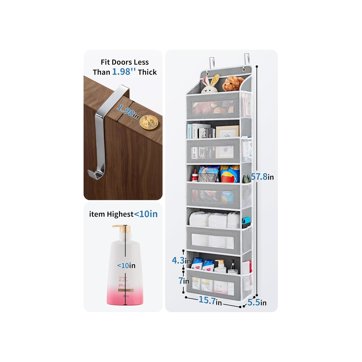 منظم باب معلق بخمس رفوف يحتوي على خمس جيوب كبيرة السعة