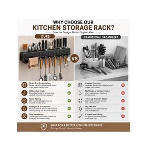 60 CM Wall-Mounted Kitchen Storage Rack With 10 Hooks – Carbon Steel Multifunction Organizer