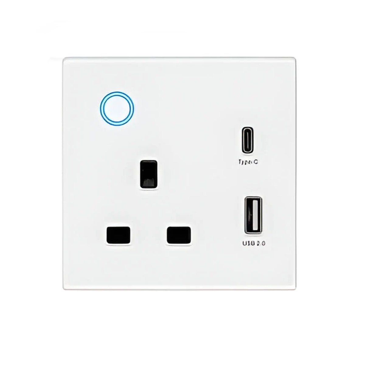 مقبس كهربائي مفرد ذكي واي فاي Gopeta (13 أمبير) مع منفذي شحن (USB-A & USB-C) - أبيض