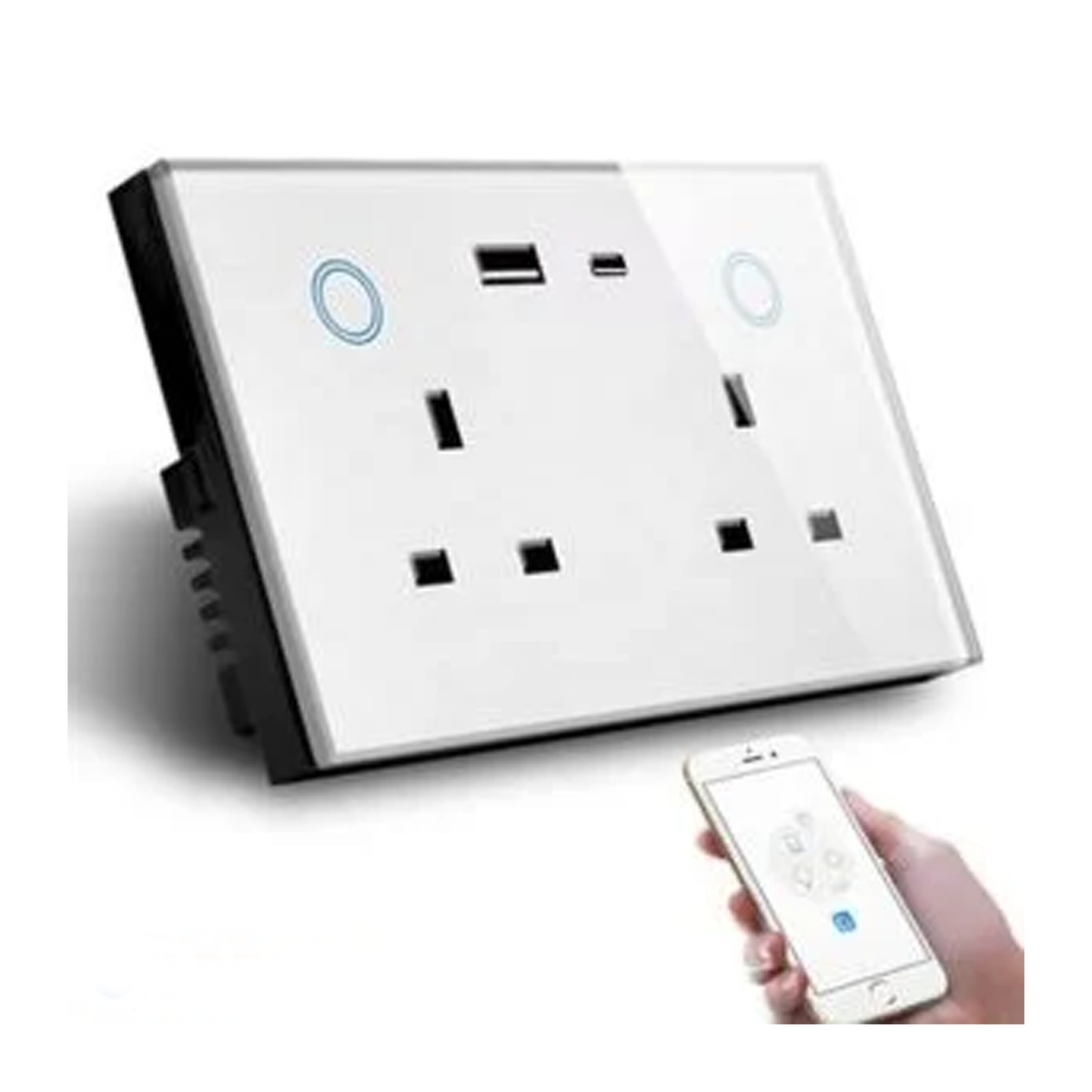 WiFi 13A UK Double Socket  With 2 USB outlets (USB-A & USB-C) - White