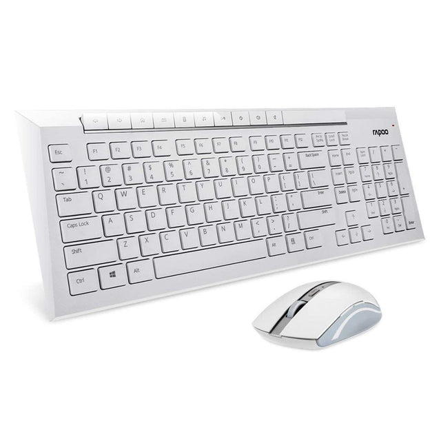 Rapoo Combo Wireless Keyboard & Mouse (English/Arabic) 8200M - White - Zayoom