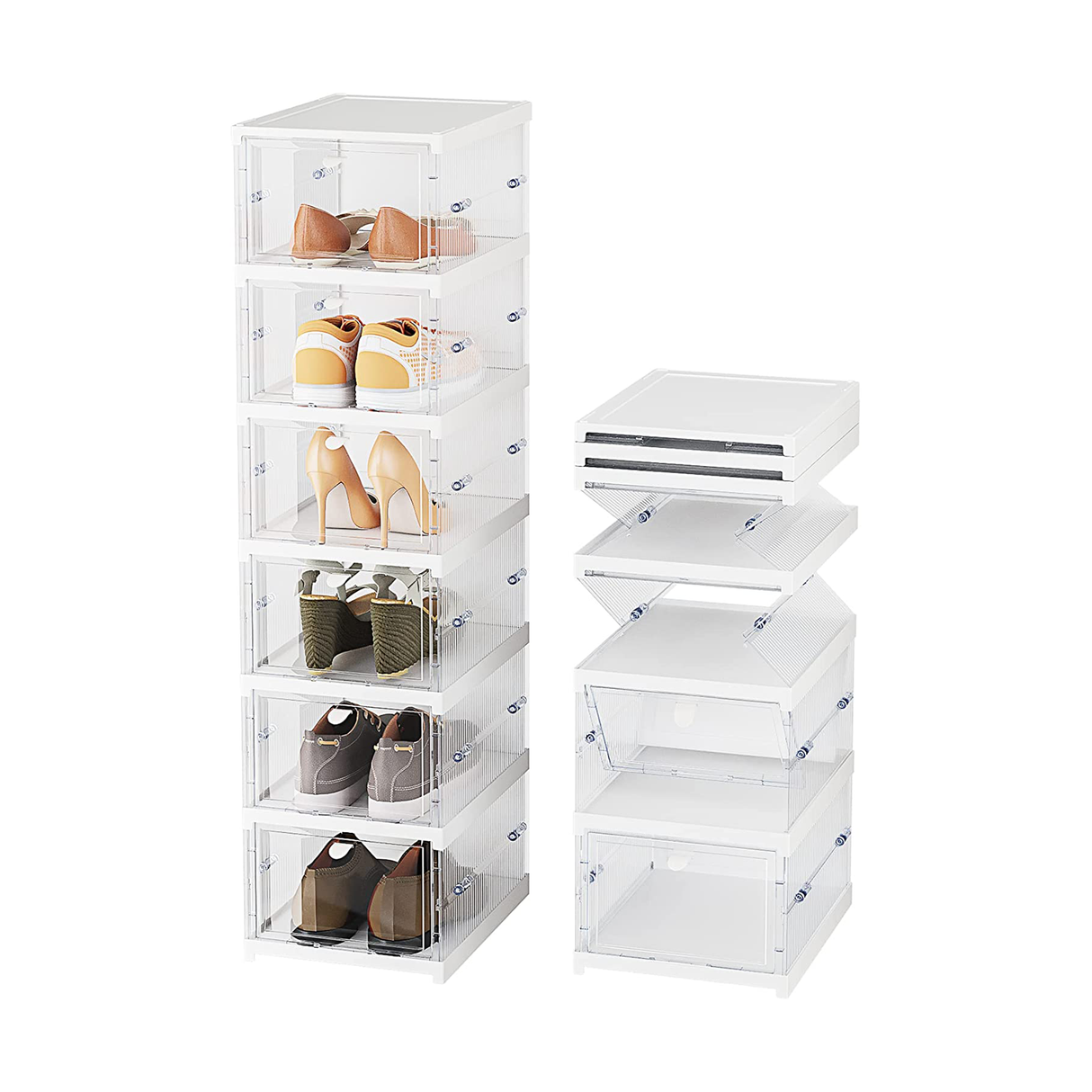 صناديق منظم أحذية قابلة للطي وتلسكوبية بـ6 طبقات مع أغطية لعرض الأحذية الرياضية