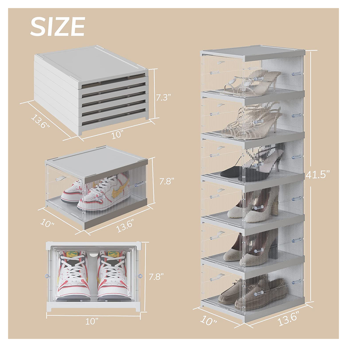 صناديق منظم أحذية قابلة للطي وتلسكوبية بـ6 طبقات مع أغطية لعرض الأحذية الرياضية