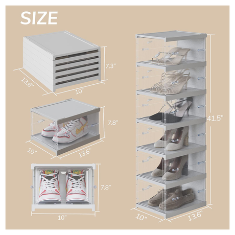 صناديق منظم أحذية قابلة للطي وتلسكوبية بـ6 طبقات مع أغطية لعرض الأحذية الرياضية