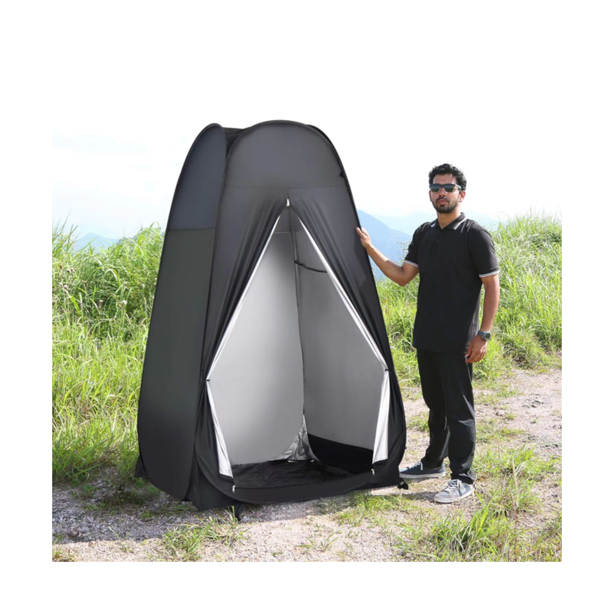 Portable Toilet & Showering Privacy Tent for Outdoors & Camping- Black
