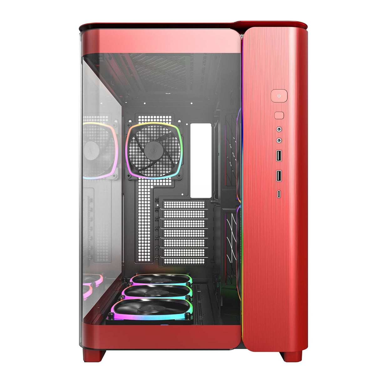 Montech KING 95 Pro  Curved Tempered Glass ATX Mid-Tower Gaming PC Case - Red (6 ARGB Fans Included)