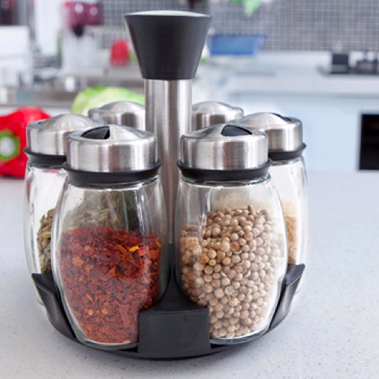 طقم 6 برطمانات توابل دوارة للمطبخ