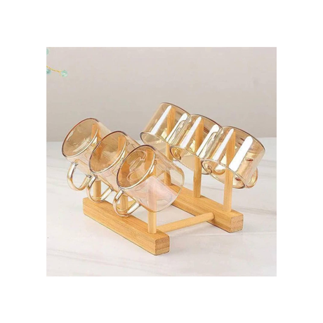 طقم 7 أباريق زجاجية مع أغطية من الخيزران