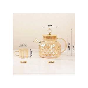 طقم 7 أباريق زجاجية مع أغطية من الخيزران