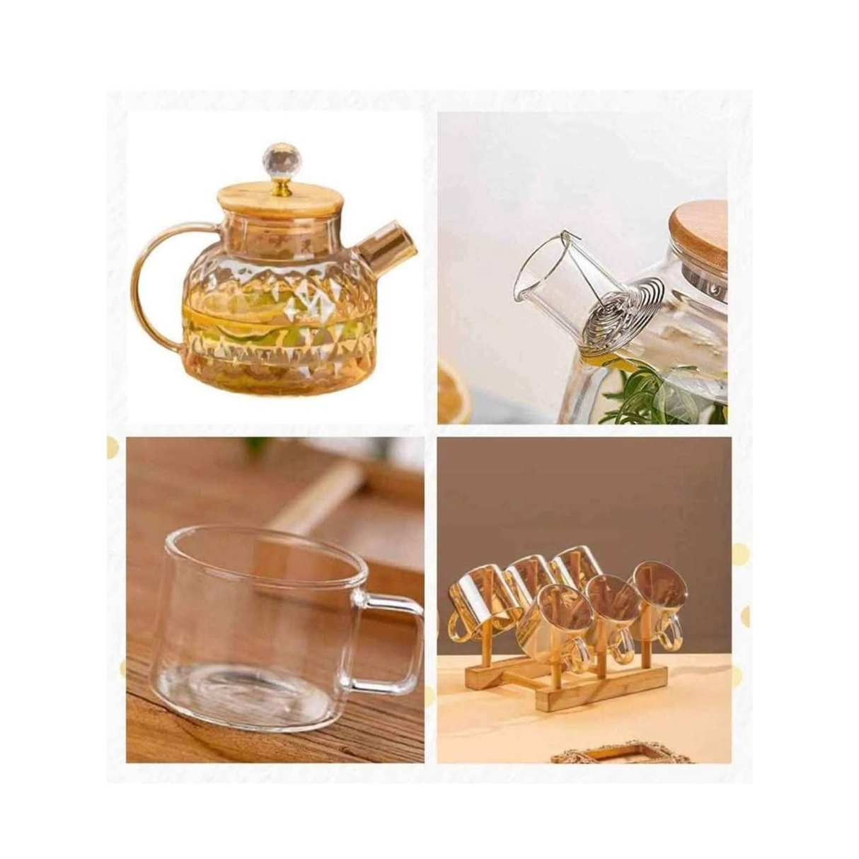 طقم 7 أباريق زجاجية مع أغطية من الخيزران