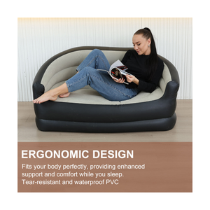 كرسي أريكة هوائي محمول قابل للنفخ بسطح مبطن، ودعم مريح للظهر، وقاعدة مانعة للانزلاق - سعة 137 كجم، أبعاد 101.6 سم × 91.4 سم × 121.6 سم - بني