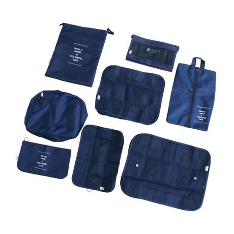 8-Piece Travel Luggage Organizer Packing Cube Set with Waterproof Polyester - Blue