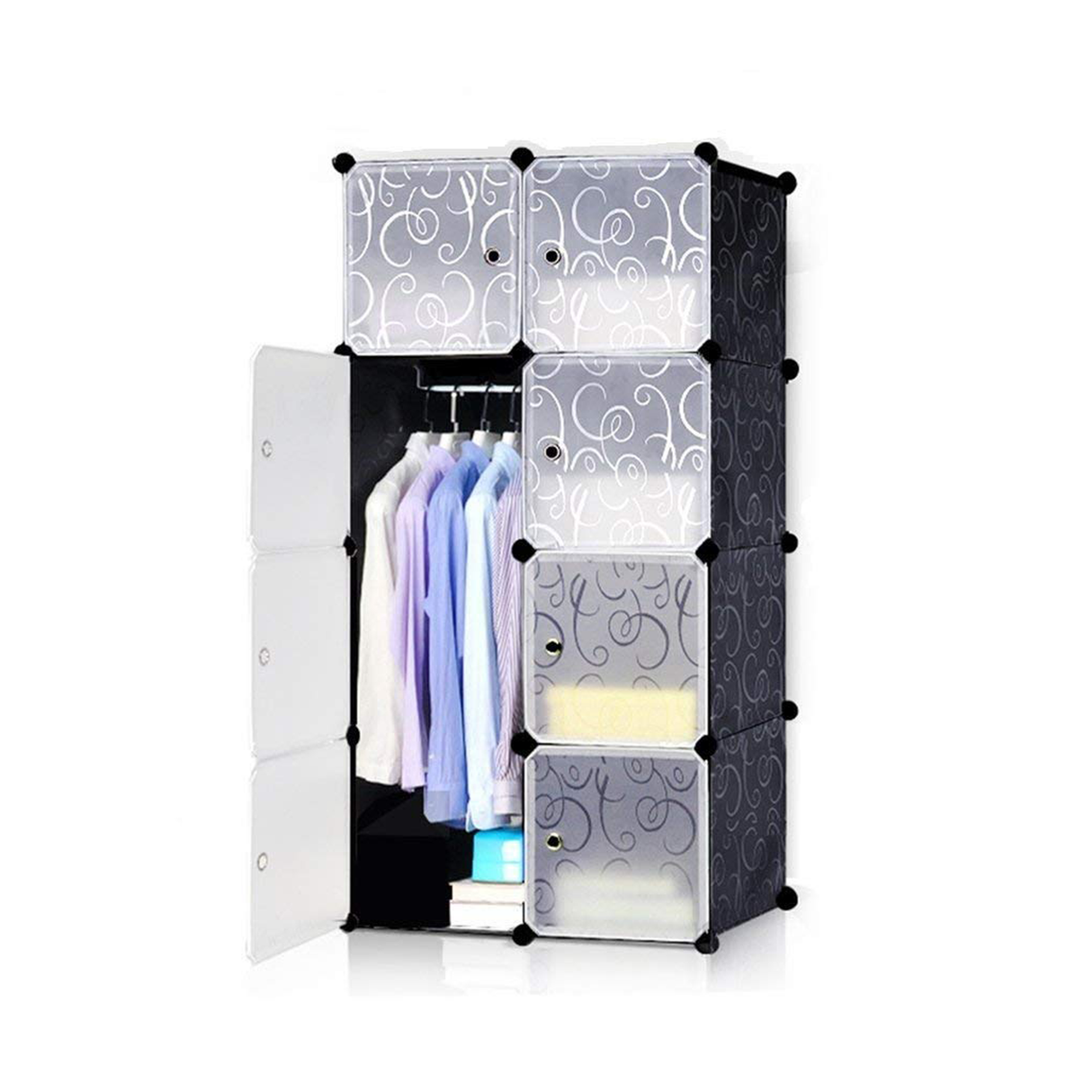 خزانة ملابس متعددة الاستخدامات مقاومة للماء مكونة من 8 مكعبات من السلك المعدني للتخزين – أسود