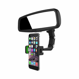 حامل هاتف متعدد الوظائف بزاوية 360 درجة مع مرآة الرؤية الخلفية - أسود