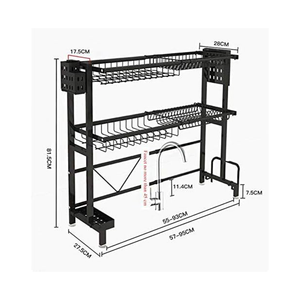 رف تجفيف أطباق قابل للتعديل فوق الحوض مع علاقات وحامل أدوات المائدة (من 62 سم إلى 103 سم)