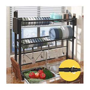 رف تجفيف أطباق قابل للتعديل فوق الحوض مع علاقات وحامل أدوات المائدة (من 62 سم إلى 103 سم)