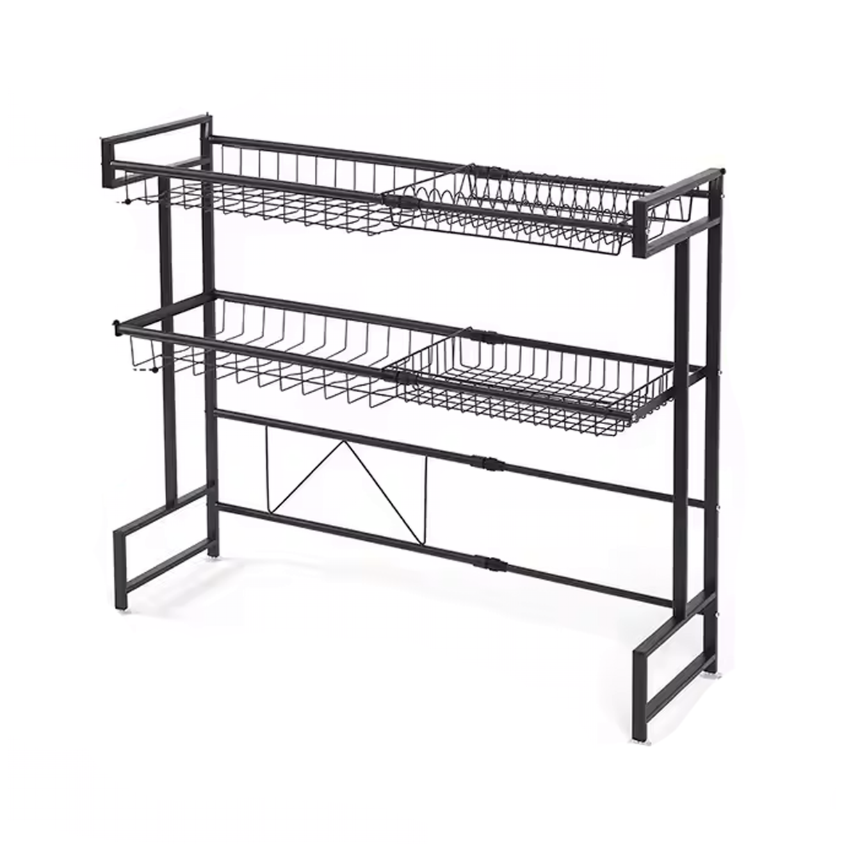 رف تجفيف أطباق قابل للتعديل فوق الحوض مع علاقات وحامل أدوات المائدة (من 62 سم إلى 103 سم)