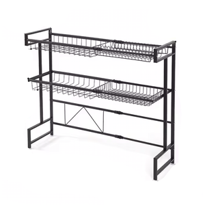 رف تجفيف أطباق قابل للتعديل فوق الحوض مع علاقات وحامل أدوات المائدة (من 62 سم إلى 103 سم)