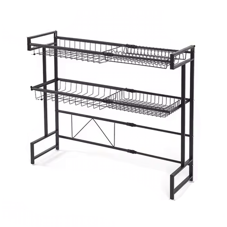 رف تجفيف أطباق قابل للتعديل فوق الحوض مع علاقات وحامل أدوات المائدة (من 62 سم إلى 103 سم)