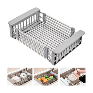 Adjustable Stainless Steel Dish Drainer Rack for Kitchen Sink