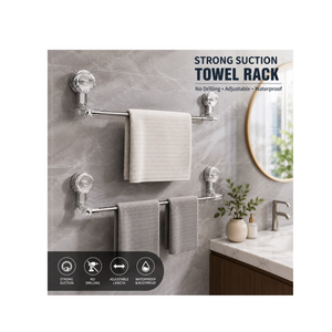 Adjustable Suction Cup Towel Rod – No Drilling Bathroom Towel Holder
