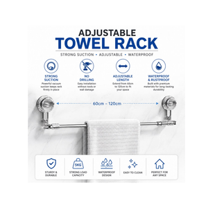 Adjustable Suction Cup Towel Rod – No Drilling Bathroom Towel Holder