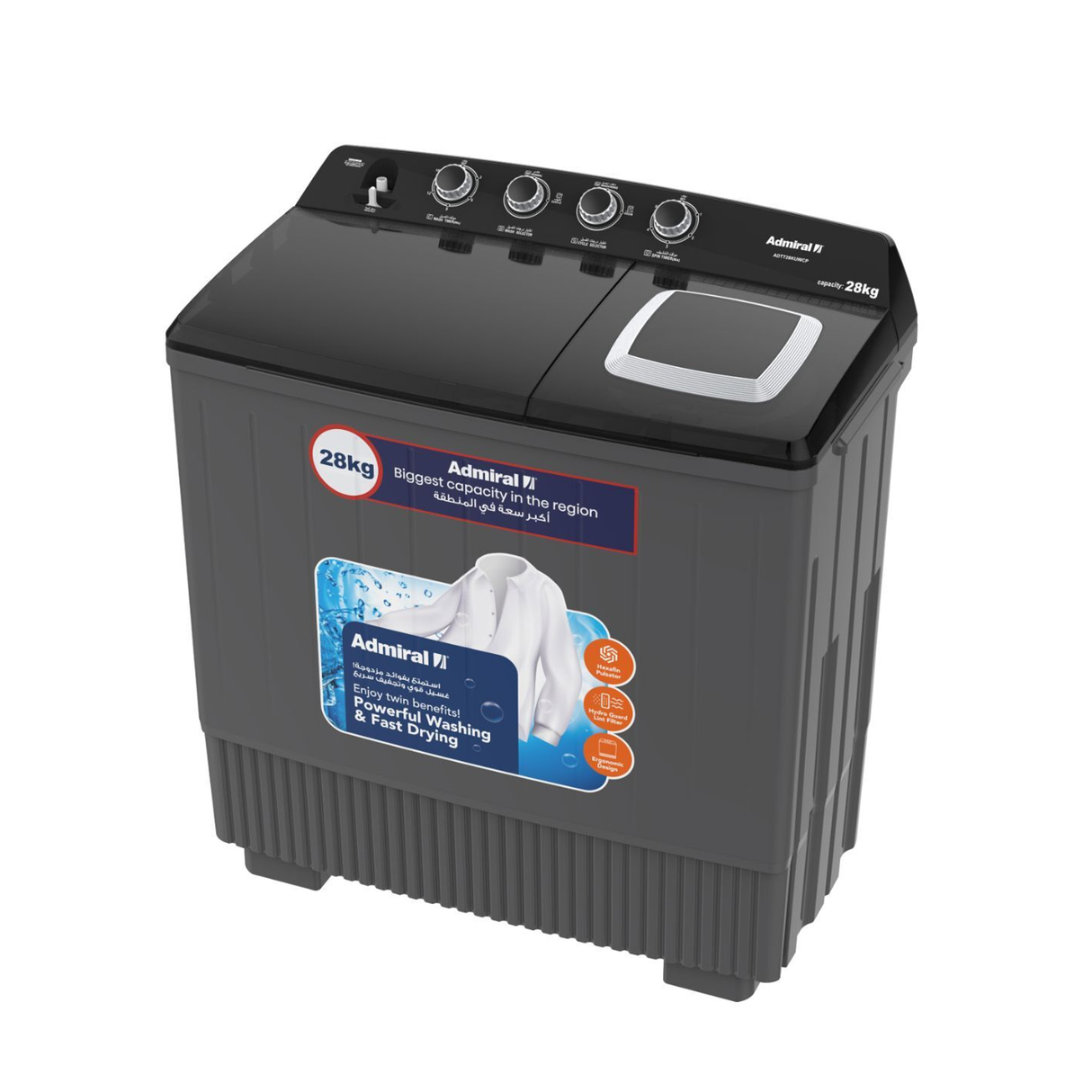 Admiral 28Kg Twin Tub Washer - Grey - ADTT28KUWCP