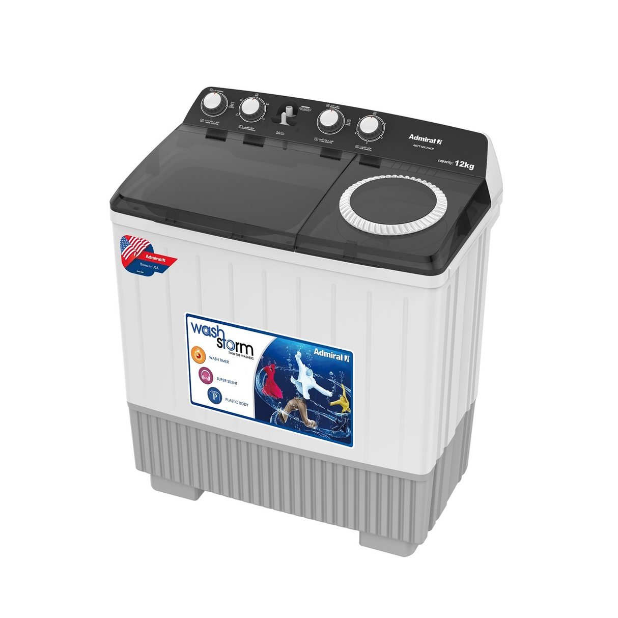 Admiral Twin Tub Washing Machine 12kg - White - ADTT12KUWCP