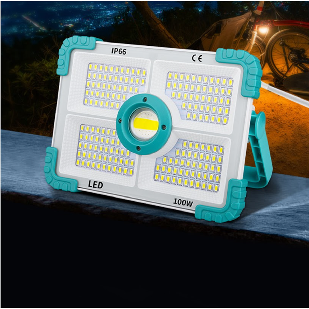 مصباح إسقاط ليد شمسي خارجي متطور منفصل مع جهاز تحكم عن بعد – 100 واط