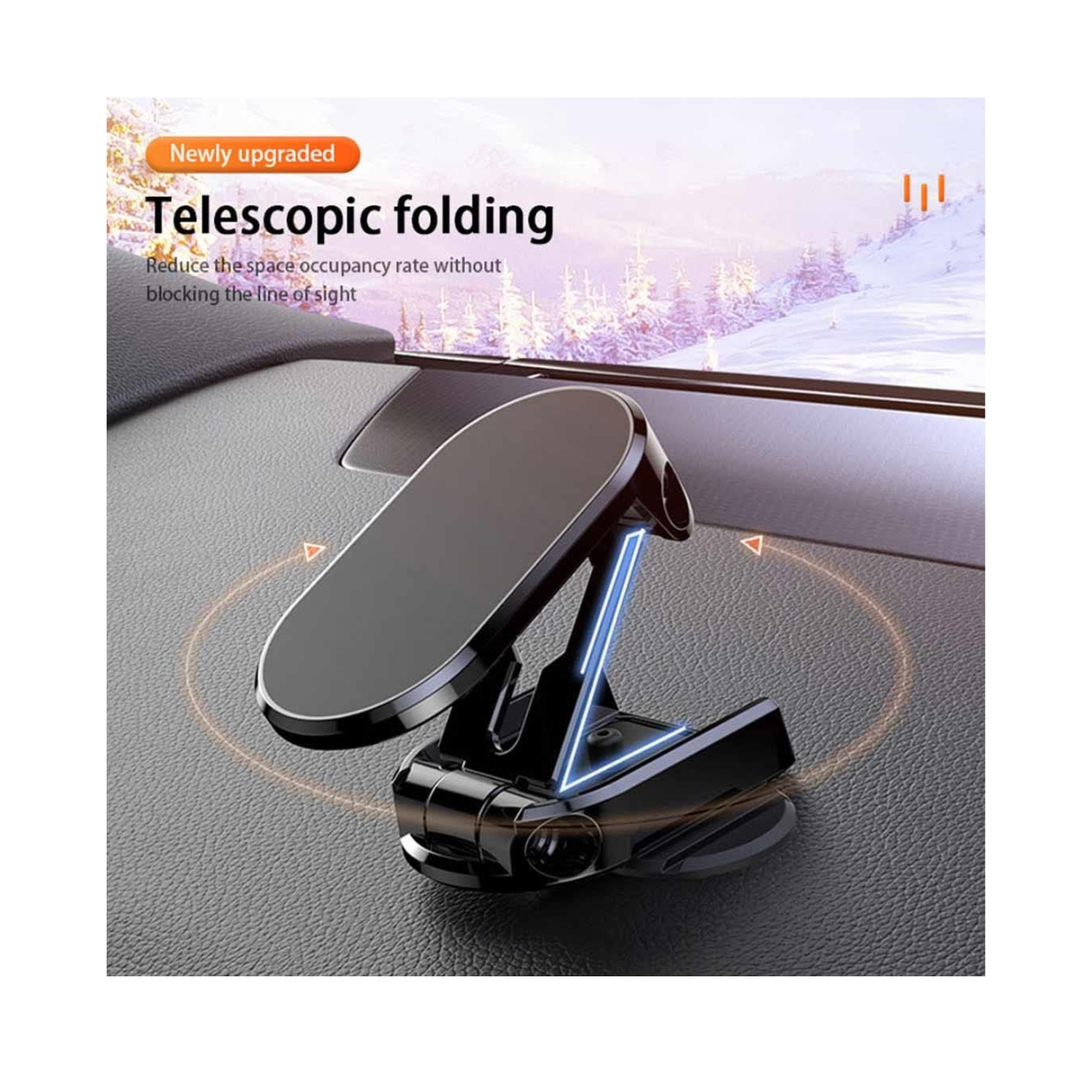 Alloy Folding Magnetic Car Phone Holde - Black