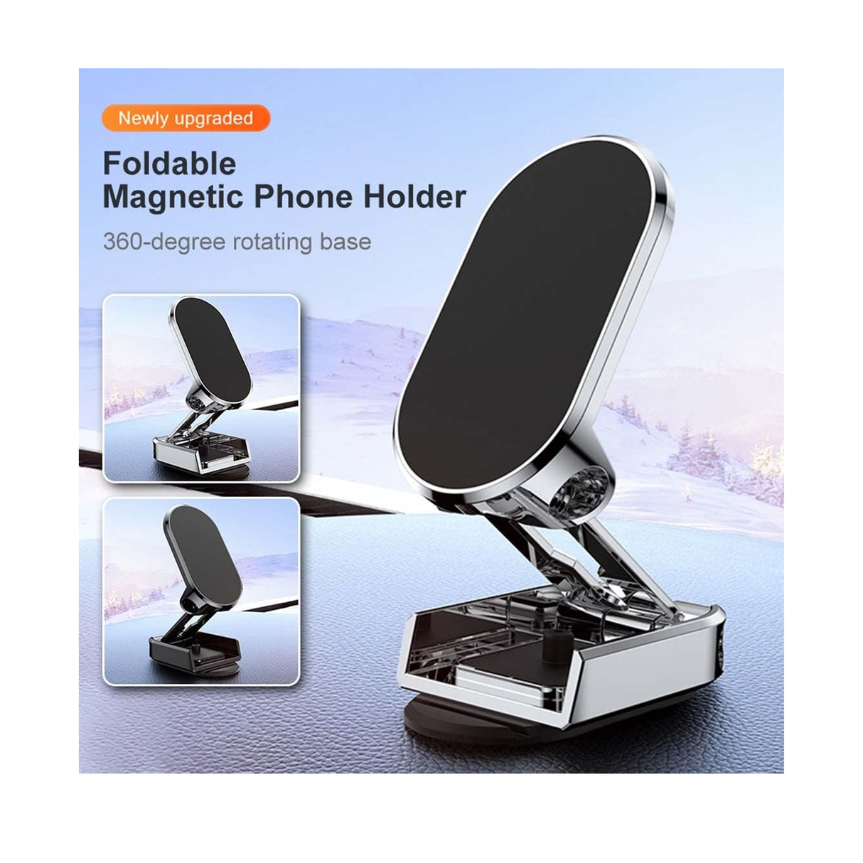 Alloy Folding Magnetic Car Phone Holde - Black