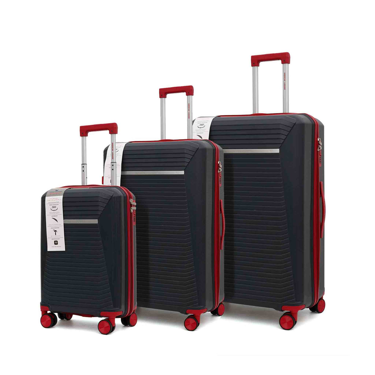 اميريكان لاكج مجموعة حقائب سفر PP105، 50، 61، 7، 1 سم، مجموعة من 3 حقائب - أحمر رمادي بسحاب