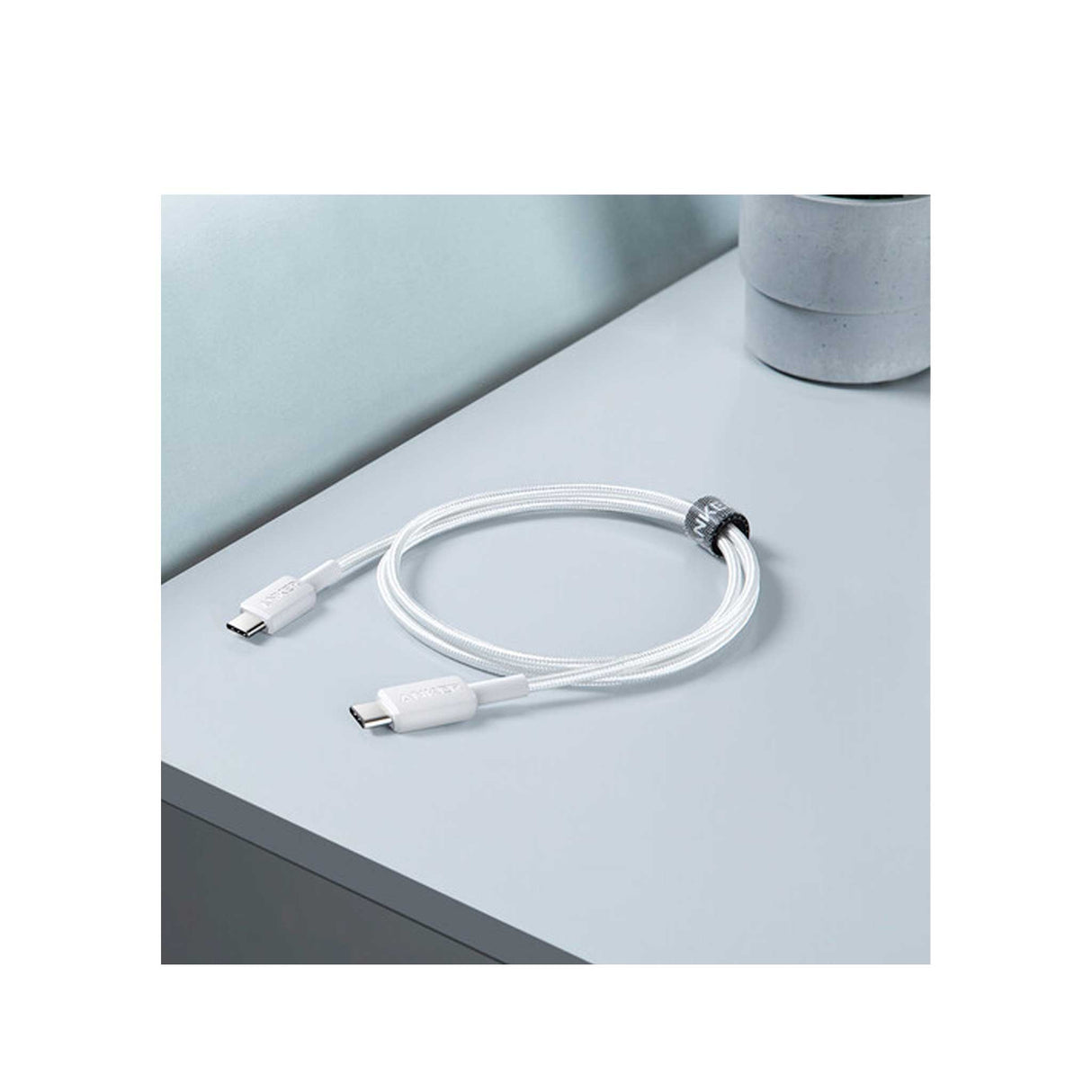 أنكر 322- كابل USB-C إلى USB-C - 6 أقدام - نايلون 6 - أبيض