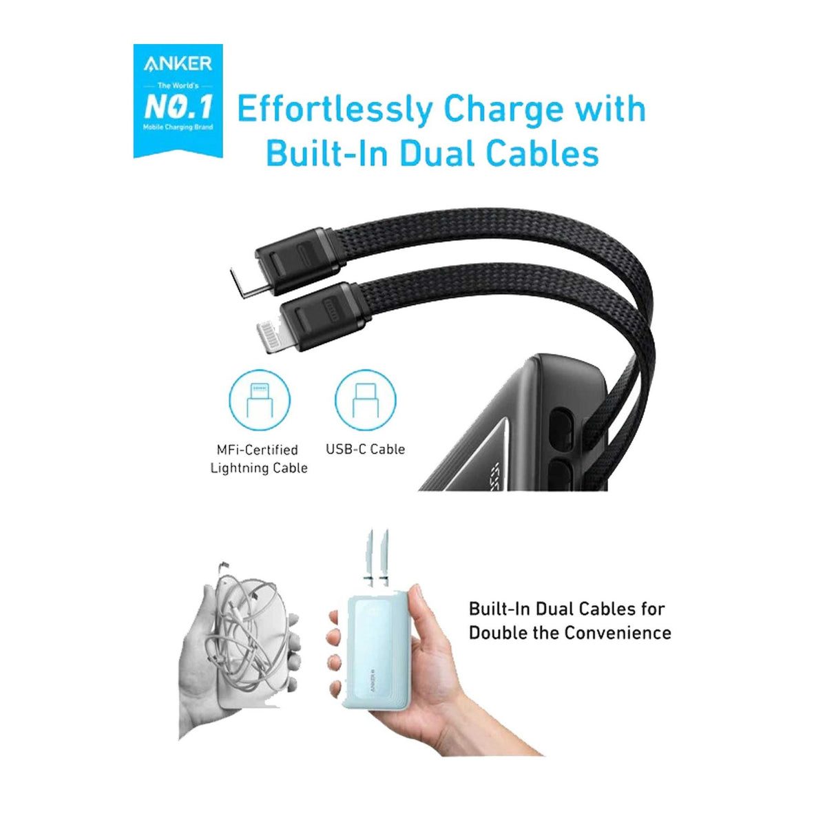 Anker Powercore Zolo - 20000mAh - PD 30W - Built-In USB-C Lightning - Balck - Zayoom