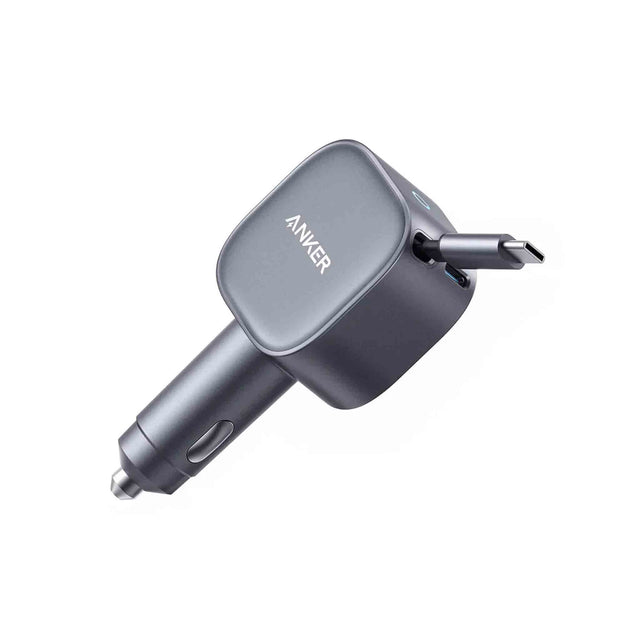 Anker Nano Car Charger (75W, USB-C Port, Built-in Retractable USB-C Cable) - Silver - Zayoom
