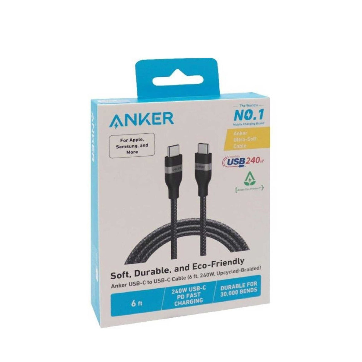 Anker USB-C To USB-C Cable - 6Ft 240W Braided - Black