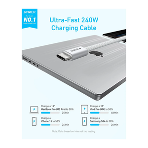 Anker Zolo USB-C to USB-C Cable 240W Braided (1.8m/6ft) - White New!