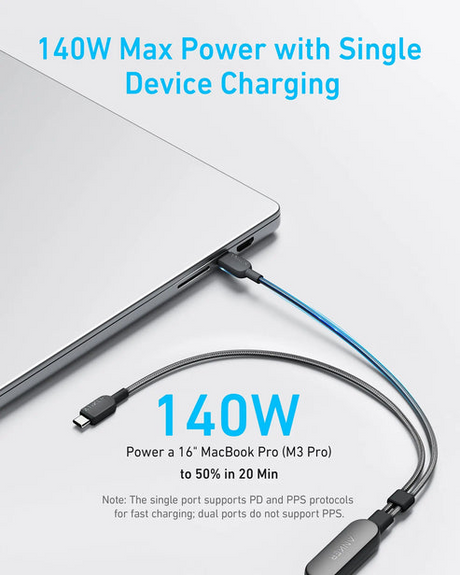 Anker 2-in-1 USB-C to USB-C Cable 140W (1.2m/4ft) - Black - Zayoom