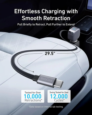 Anker Nano Car Charger (75W, USB-C Port, Built-in Retractable USB-C Cable) - Silver - Zayoom