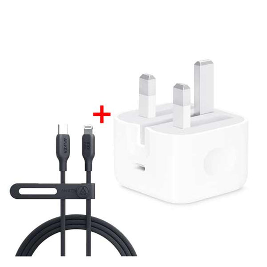 Apple MHJF3ZE/A 20W USB-C 3 Pin Charger +Anker 542 USB-C to Lightning Cable- 1.8m