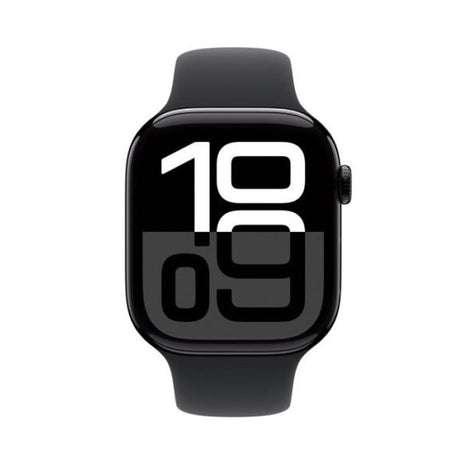 ابل ساعة الجيل العاشر جي بي اس + هيكل من الألومنيوم باللون الأسود اللامع مقاس 46 ملم - مع حزام رياضي أسود - مقاس  وسط / لارج