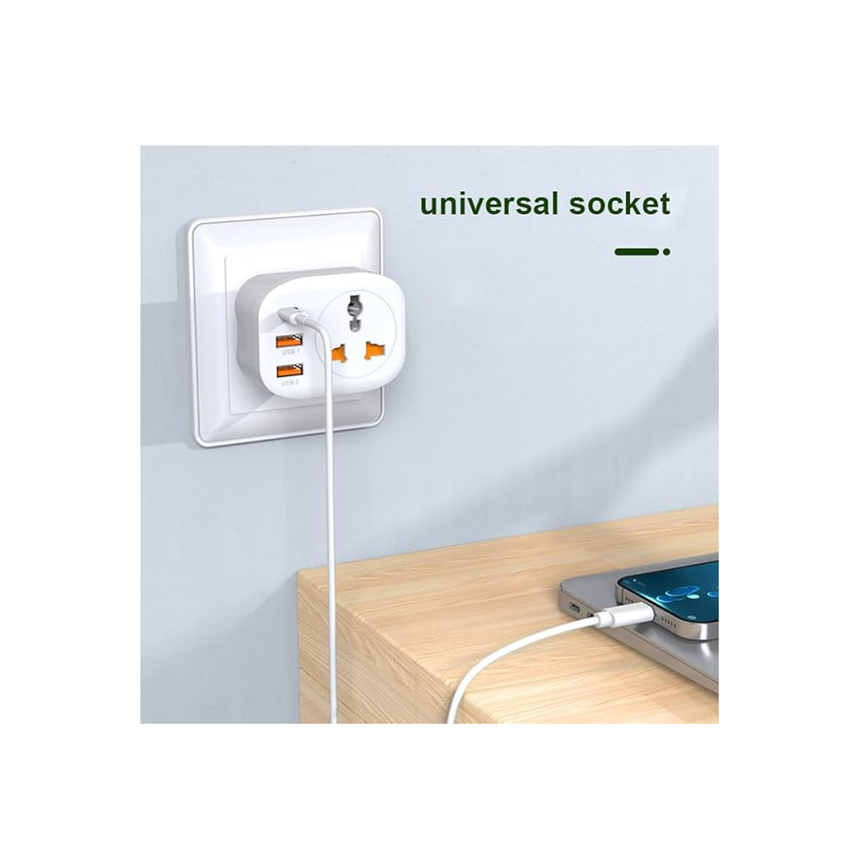 محول سفر من AU إلى EU بمقبس يو اس بي-سي 1 ويو اس بي-ايه 2 – ابيض