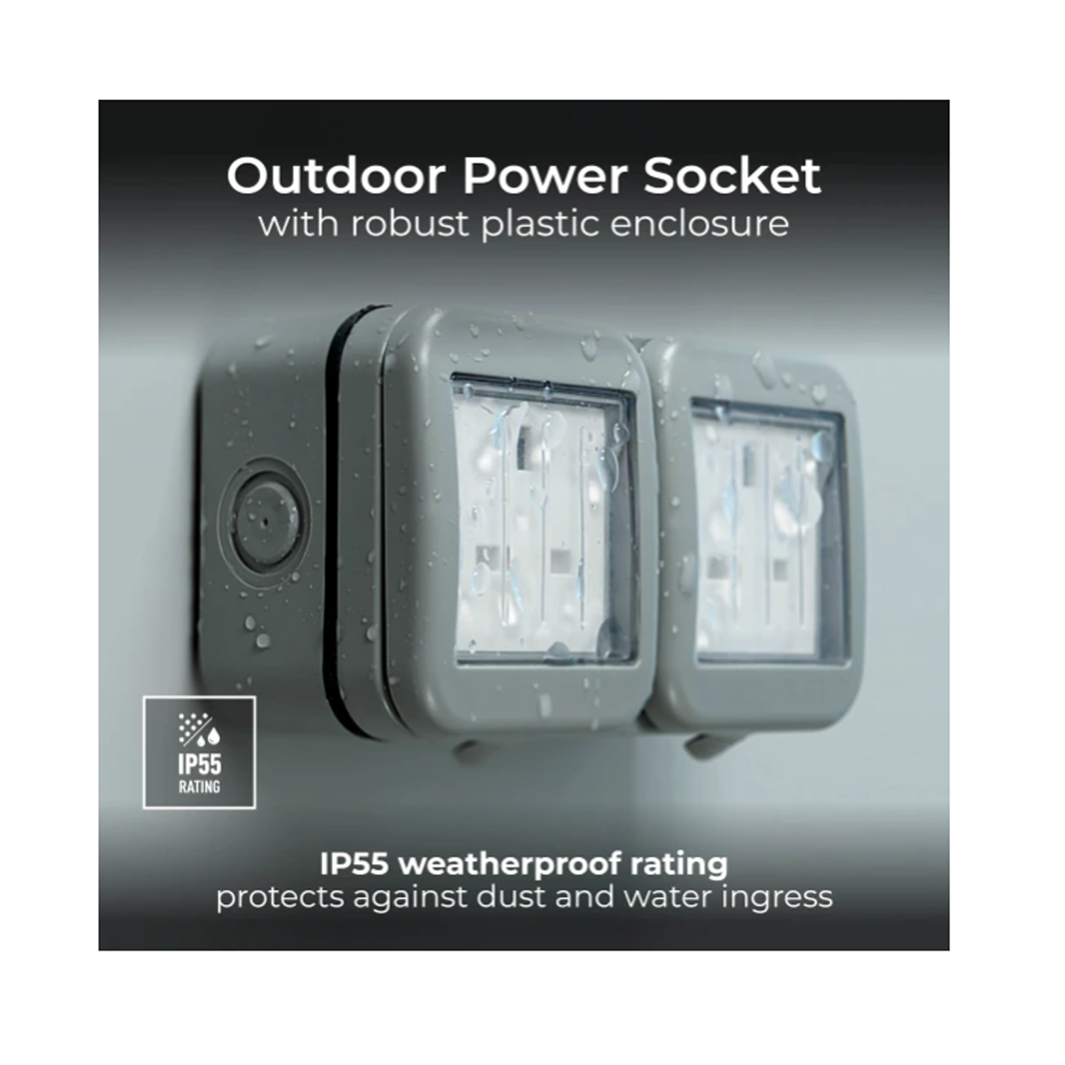 بي جي مقبس مزدوج غير مزود بمفتاح بقدرة 13 أمبير مقاوم للعوامل الجوية بدرجة حماية IP55