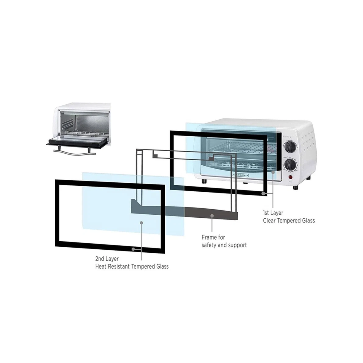 Black+Decker Double Glass Toaster Oven 9L - 800W - ASIS