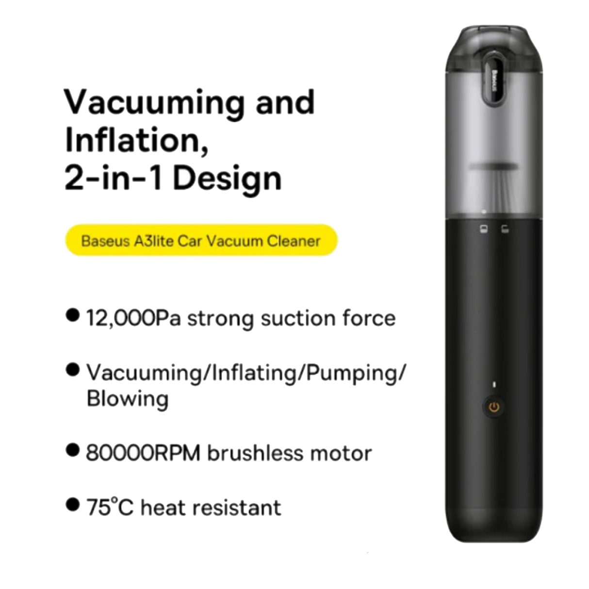 Baseus A3lite Car Vacuum Cleaner Black - ASIS
