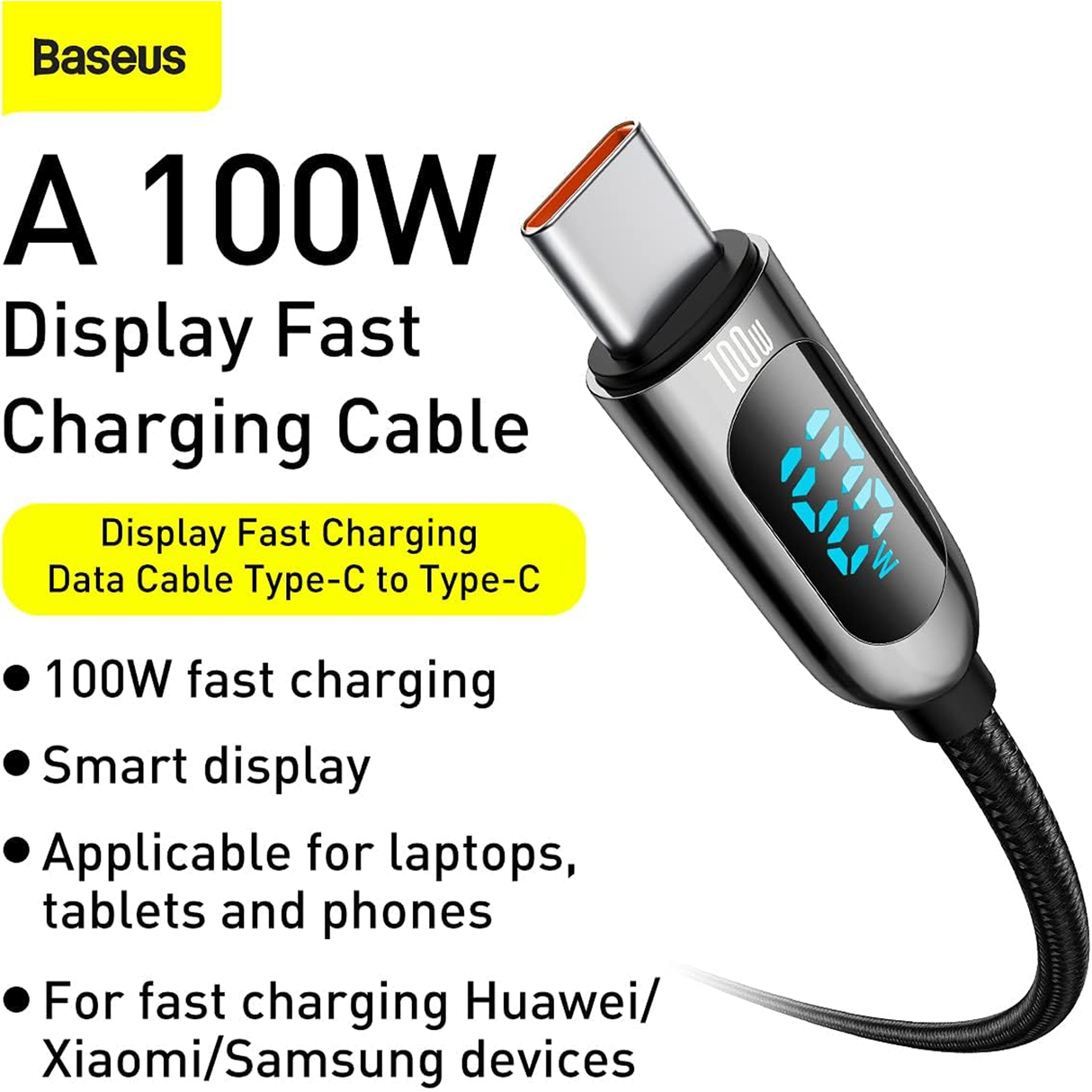 Baseus Display Fast Charging Data Cable Type-C To Type-C 100w 2m Black(e) - ASIS