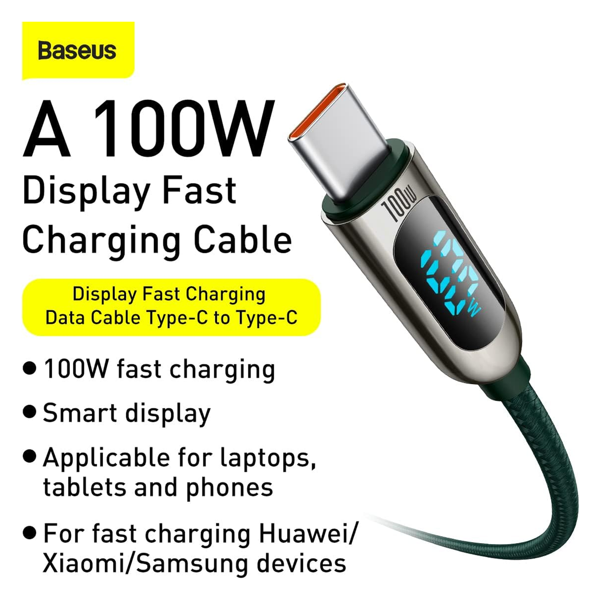 Baseus Display Fast Charging Data Cable Type-C To Type-C 100w 1m Green(e) - ASIS