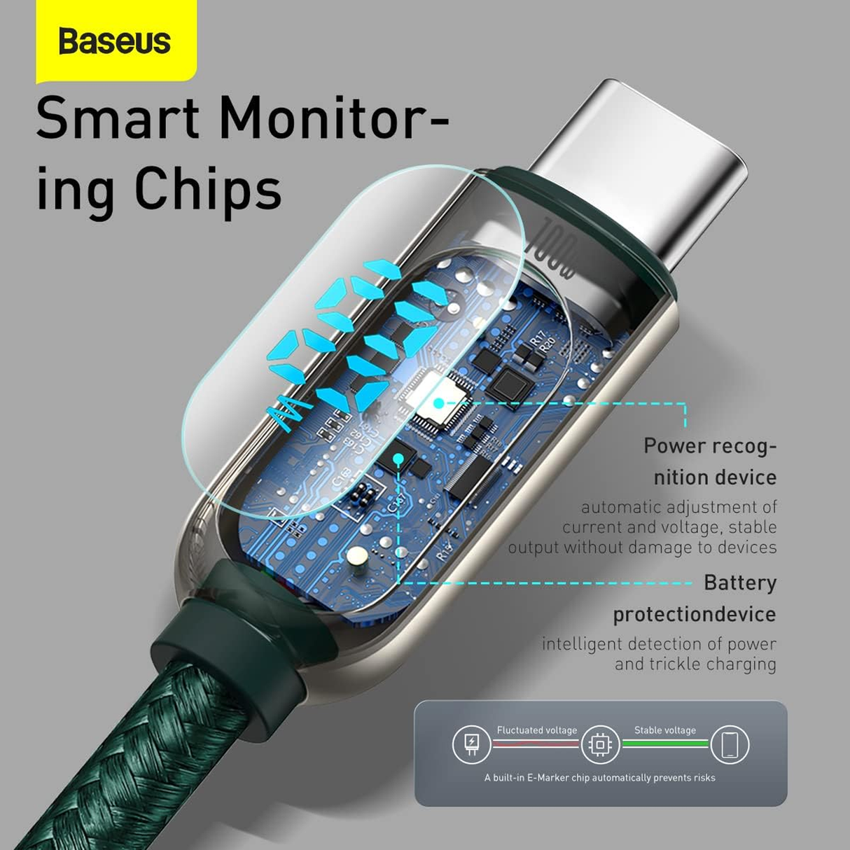 Baseus Display Fast Charging Data Cable Type-C To Type-C 100w 2m Green - ASIS