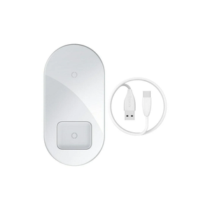 بيسوس بسيط شاحن اللاسلكي 2 في 1 بمعيار Qi بقدرة قصوى 18 واط للهواتف وسماعات الأذن 