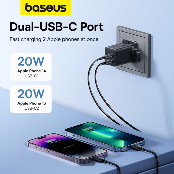 Baseus 2-Port USB-C 40W GaN Charger - Cluster Black - ASIS